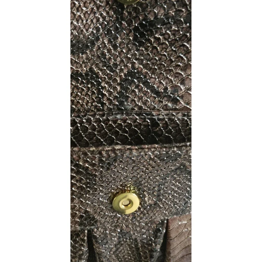 Vecceli Italy Brown Snake Faux Leather Handbag Clutch Gold Chain Strap 11x9 NWT